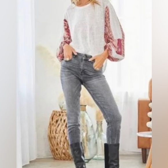 Bowerbird Andree by Unit - Printed Balloon Sleeve Top M - Picture 1 of 7